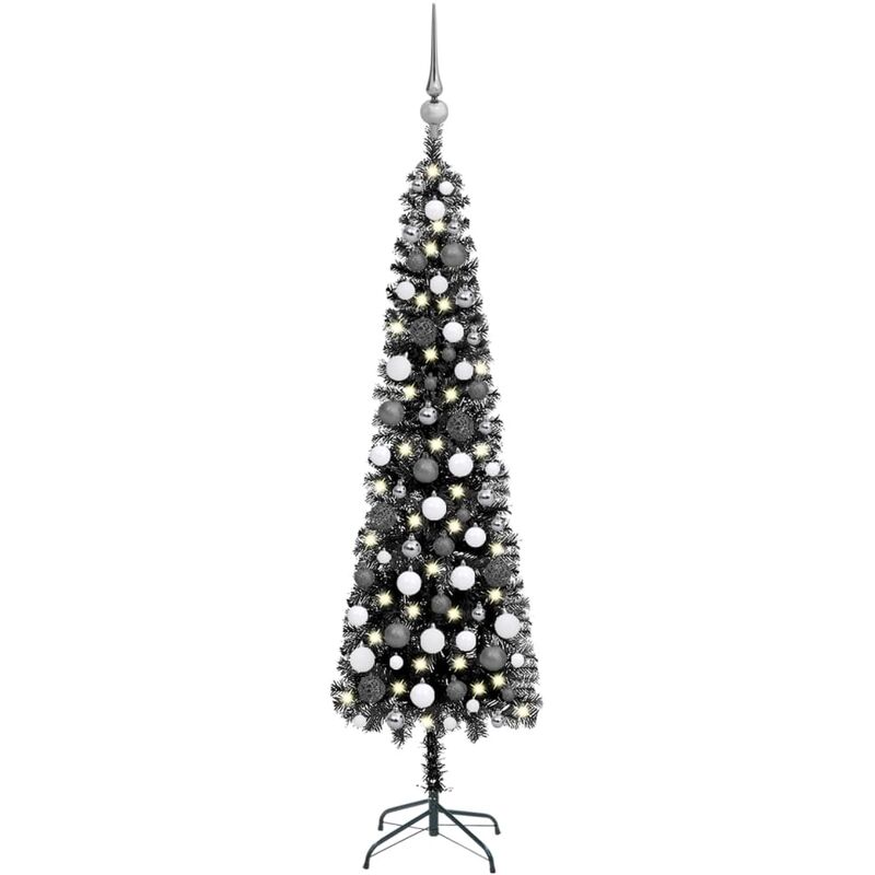 

Set de árbol de Navidad estrecho con LED y bola negro 240 cm - Vidaxl