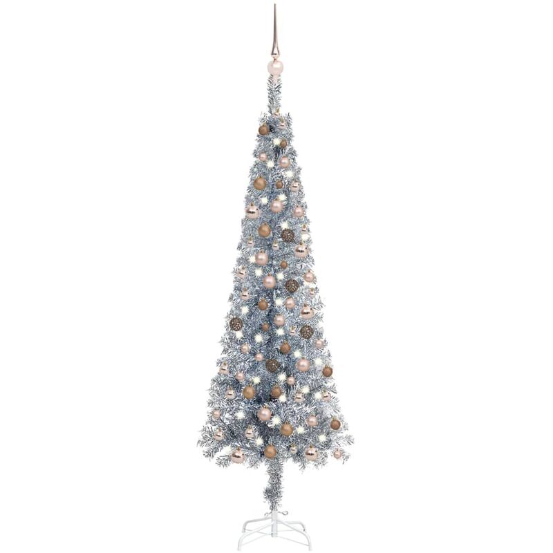 

vidaXL Set de árbol de Navidad estrecho con LED y bola plateado 180 cm