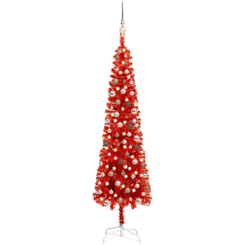 

Set de árbol de Navidad estrecho con LED y bola rojo 180 cm - Vidaxl