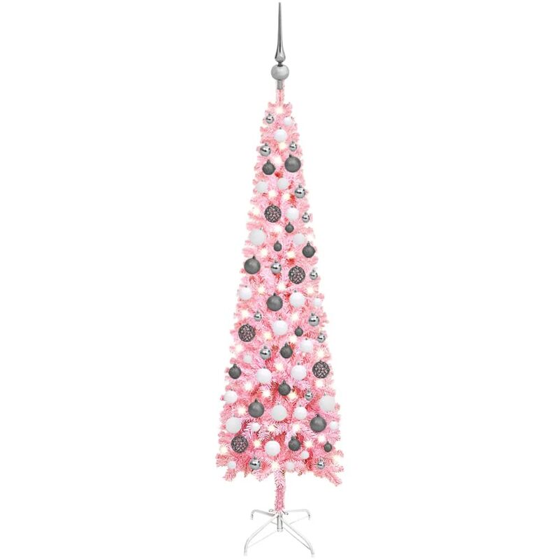 

Set de árbol de Navidad estrecho con LED y bola rosa 120 cm - Vidaxl