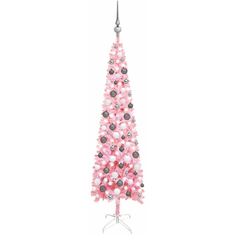 

Set de árbol de Navidad estrecho con LED y bola rosa 150 cm - Vidaxl