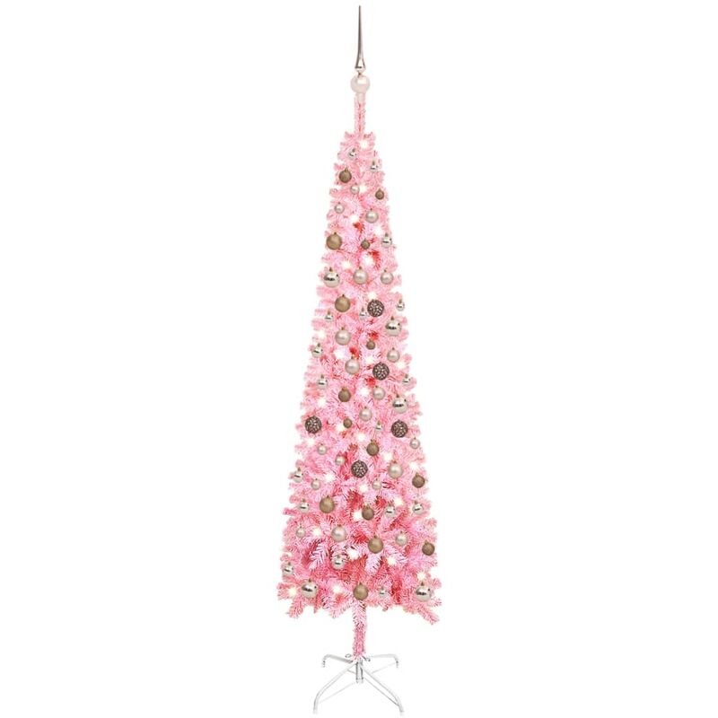 

Set de árbol de Navidad estrecho con LED y bola rosa 210 cm - Vidaxl