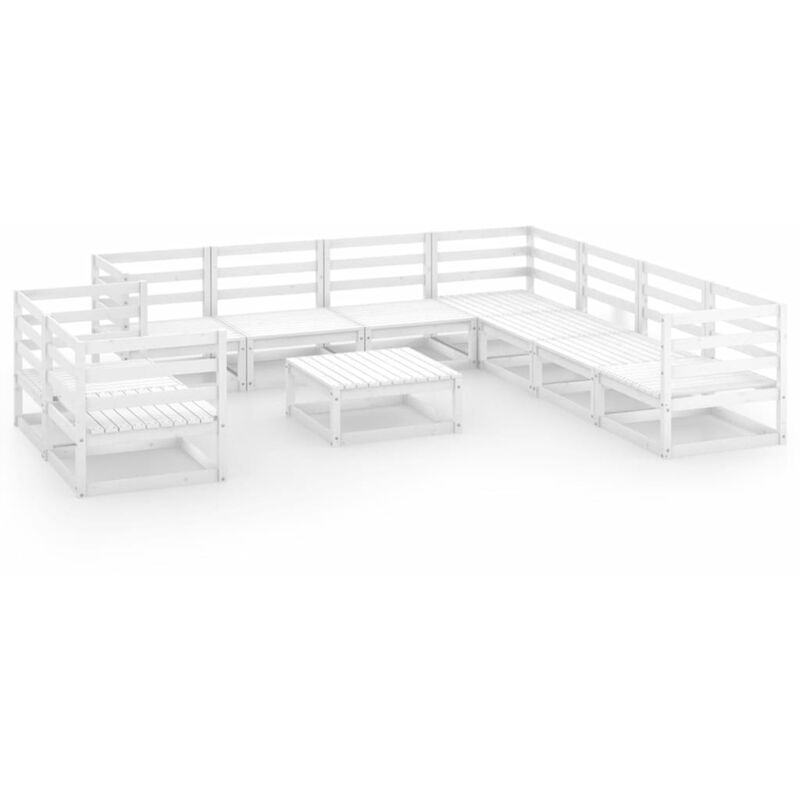 

vidaXL Set de salón de jardín de 10 piezas blanco madera maciza pino - Blanco