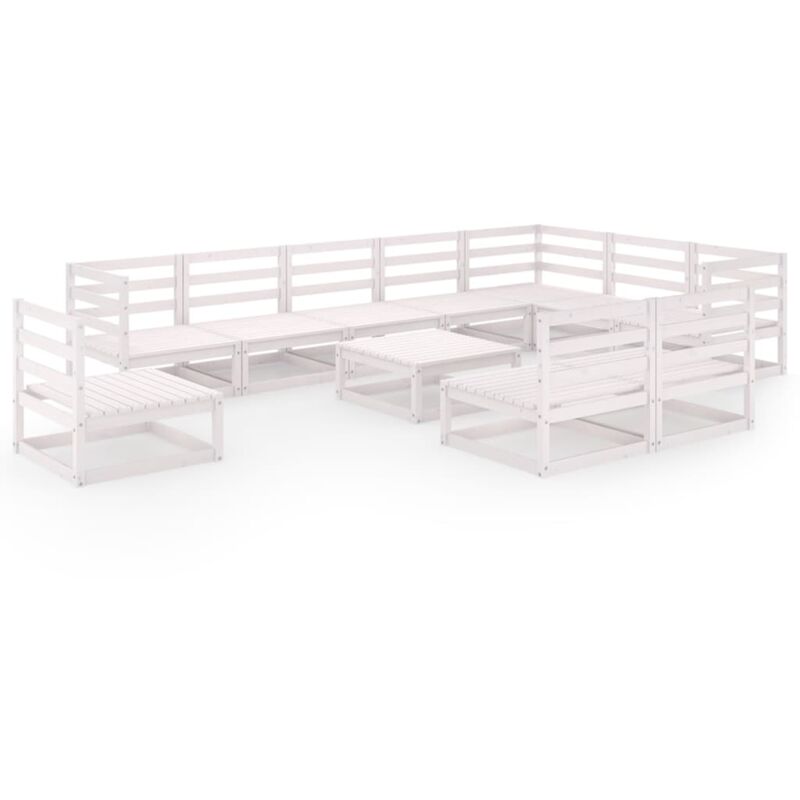 

vidaXL Set de salón de jardín de 11 piezas blanco madera maciza de pino - Blanco