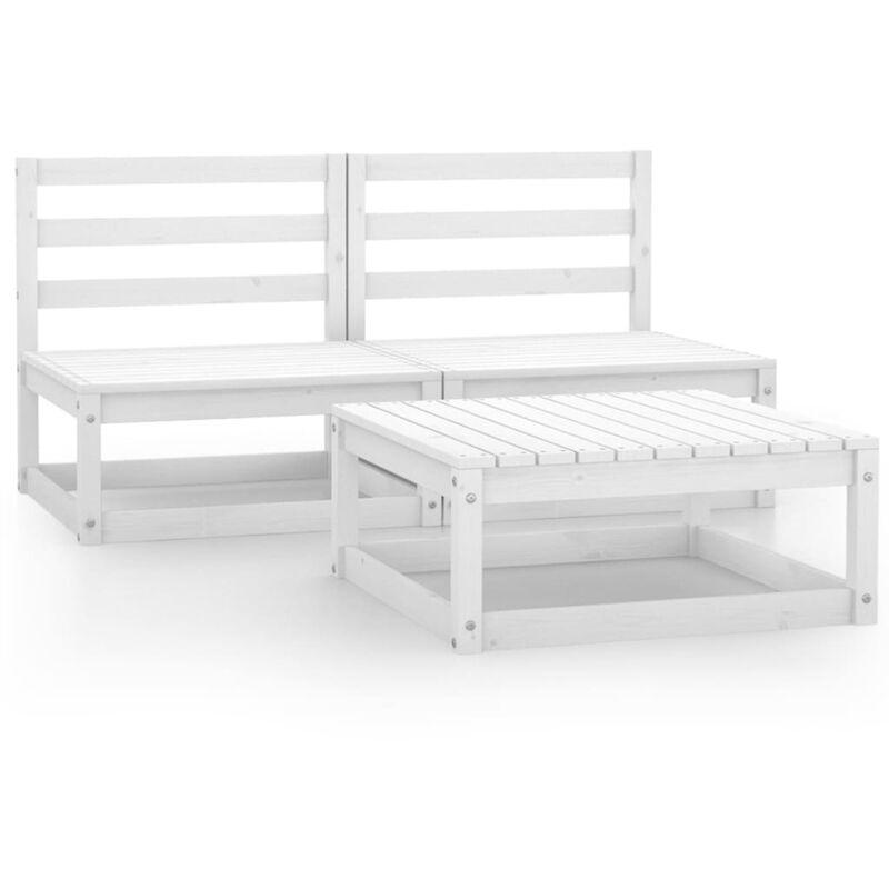 

vidaXL Set de salón de jardín de 3 piezas blanco madera maciza de pino - Blanco