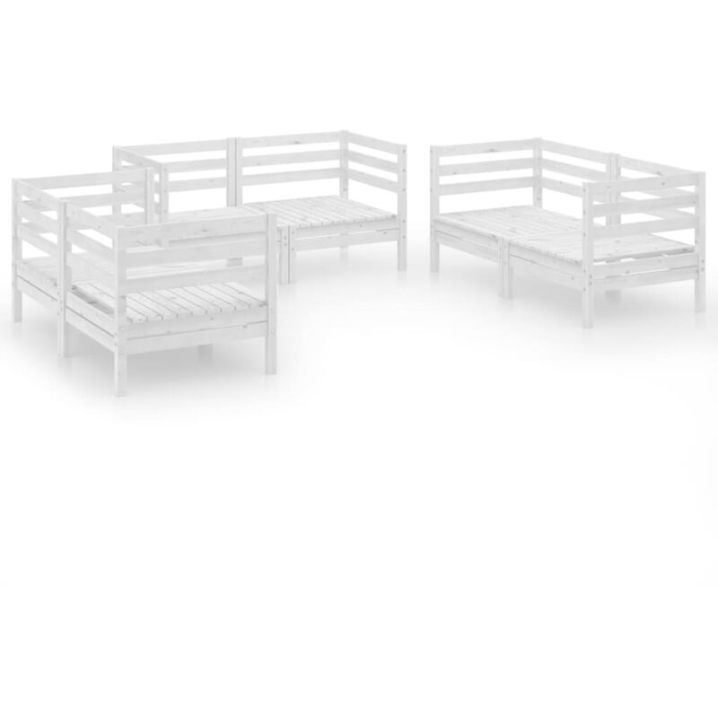 

vidaXL Set de salón de jardín de 6 piezas blanco madera maciza de pino - Blanco