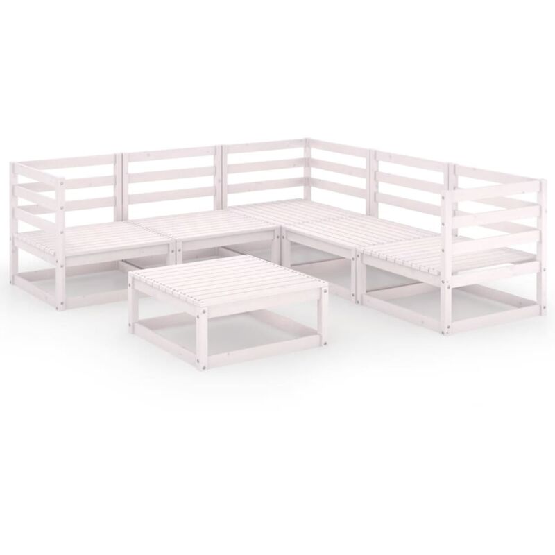 

vidaXL Set de salón de jardín de 6 piezas blanco madera maciza de pino - Blanco