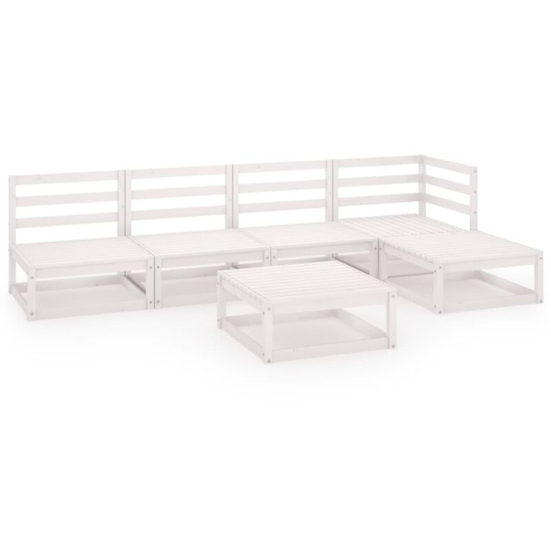 

vidaXL Set de salón de jardín de 6 piezas blanco madera maciza de pino - Blanco