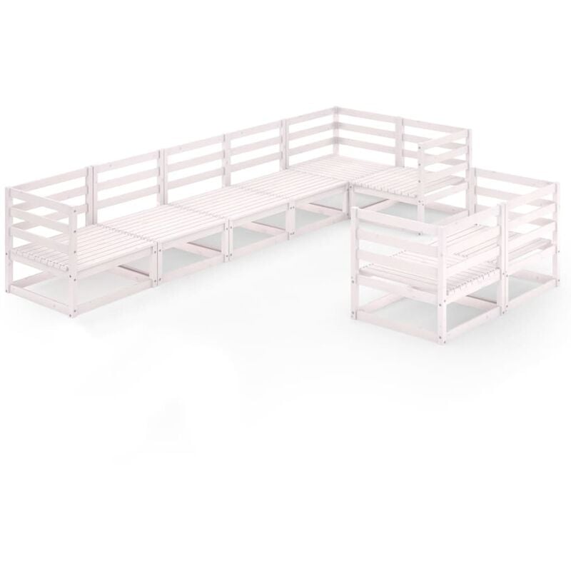 

Vidaxl - Set de salón de jardín de 8 piezas blanco madera maciza de pino - Blanco