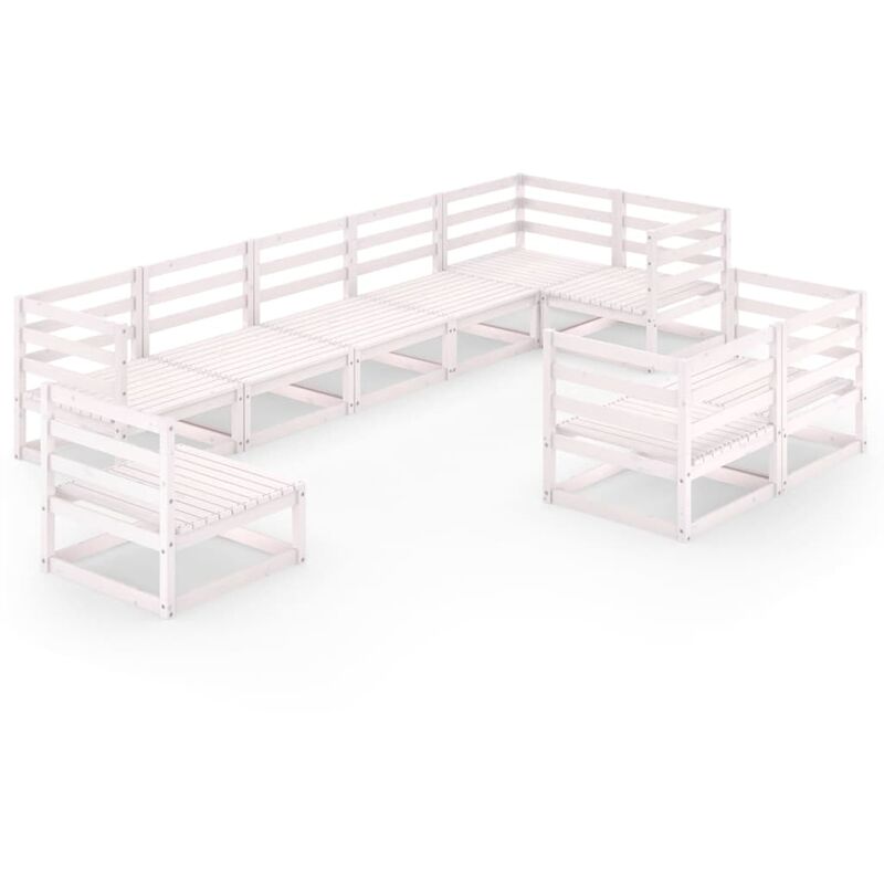 

Vidaxl - Set de salón de jardín de 9 piezas blanco madera maciza de pino - Blanco
