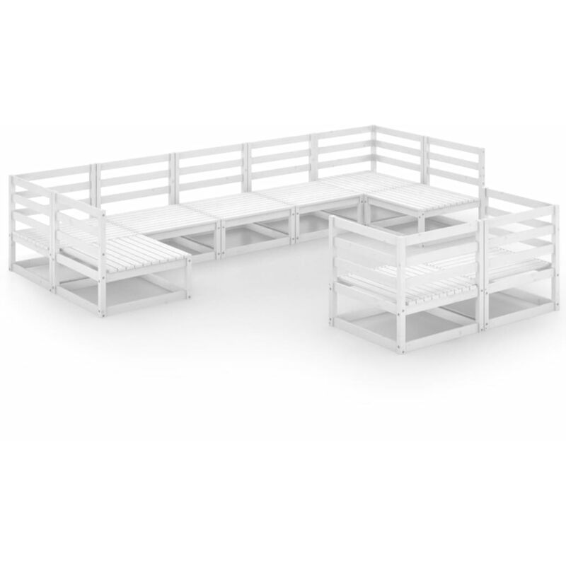 

vidaXL Set de salón de jardín de 9 piezas madera maciza de pino - Blanco