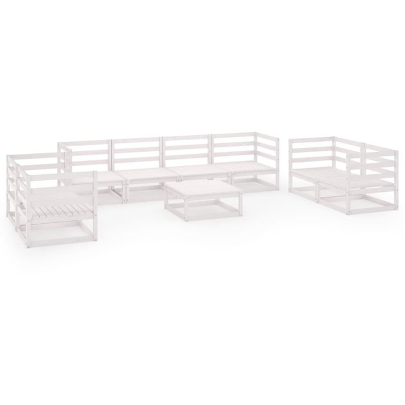

vidaXL Set de salón de jardín de 9 pzas blanco madera maciza de pino - Blanco