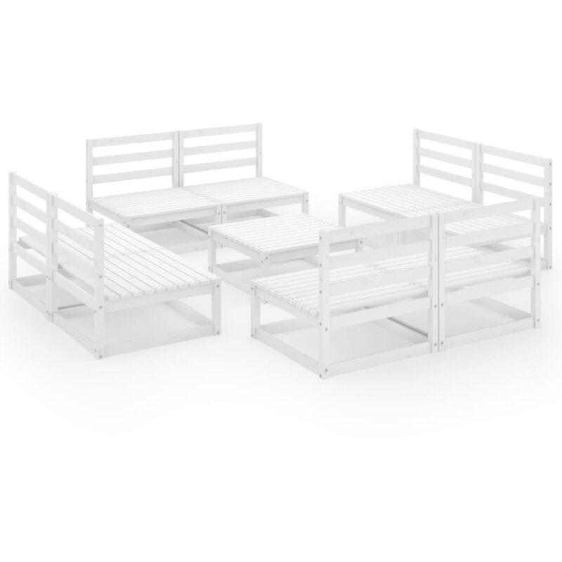 

vidaXL Set de salón de jardín de 9 pzas blanco madera maciza de pino - Blanco