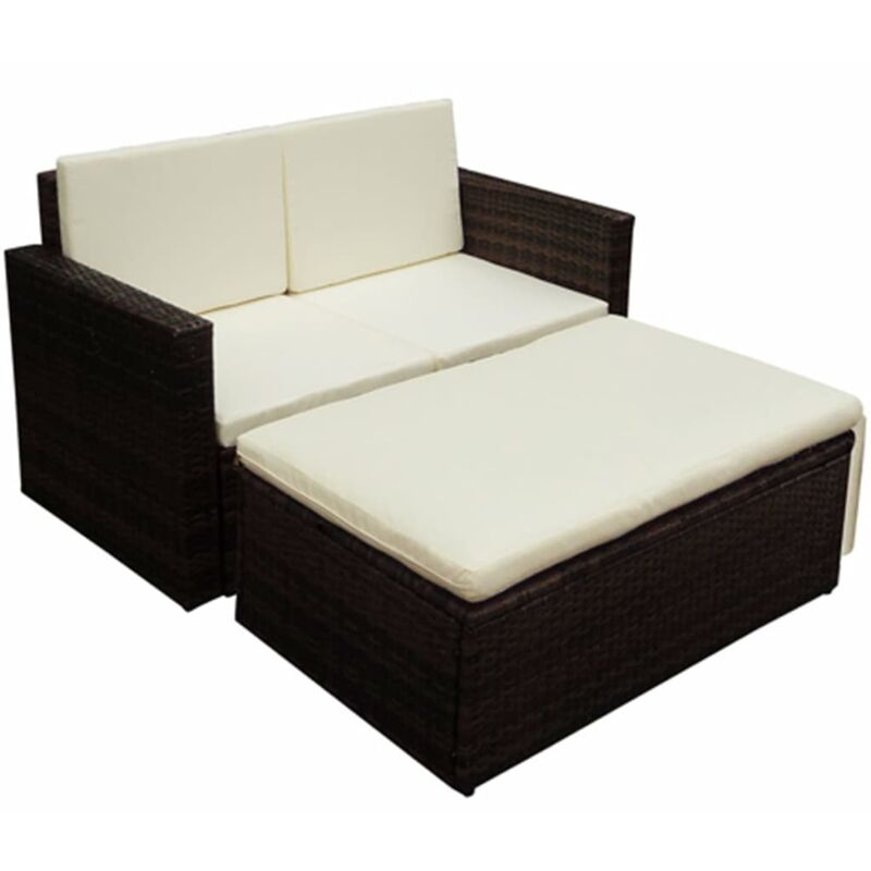 

vidaXL Set muebles de jardín 2 piezas y cojines ratán sintético marrón - Marrón