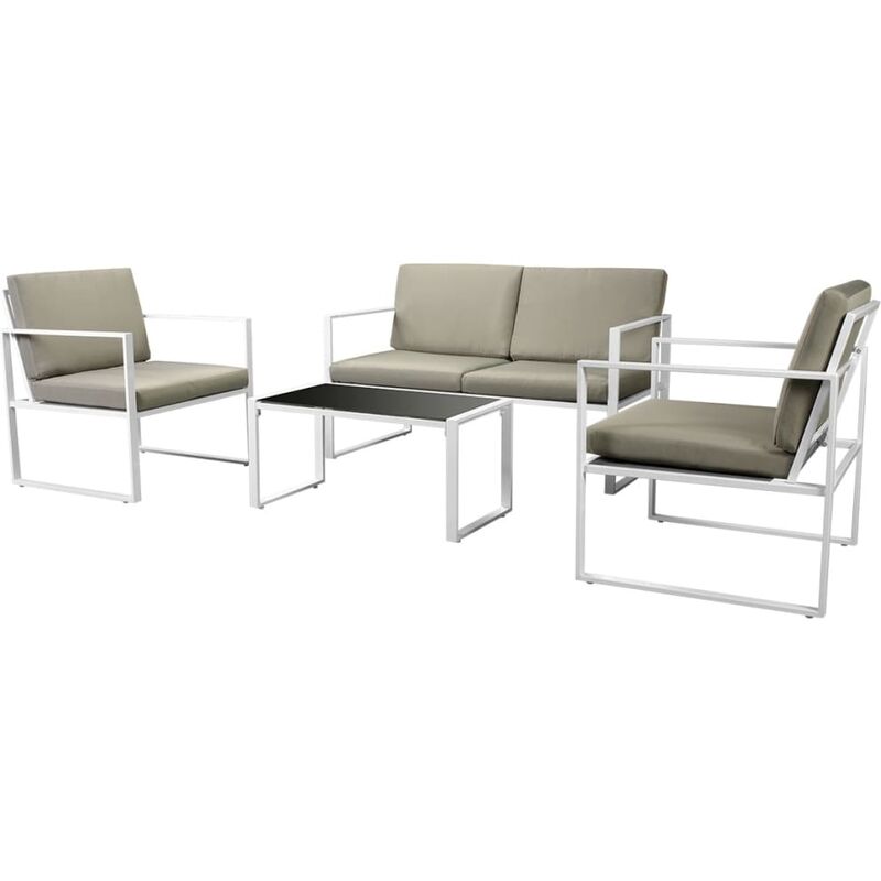 

vidaXL Set de muebles de jardín 4 piezas y cojines acero blanco - Blanco