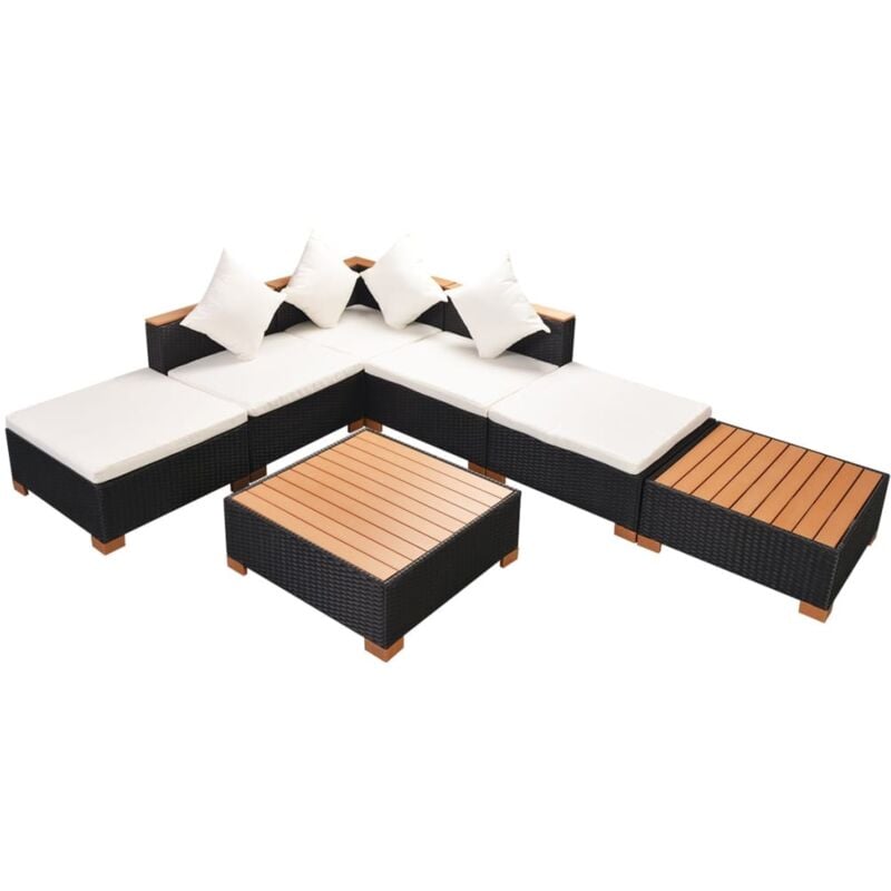 

Muebles de jardín y cojines 7 piezas ratán sintético negro - Negro - Vidaxl