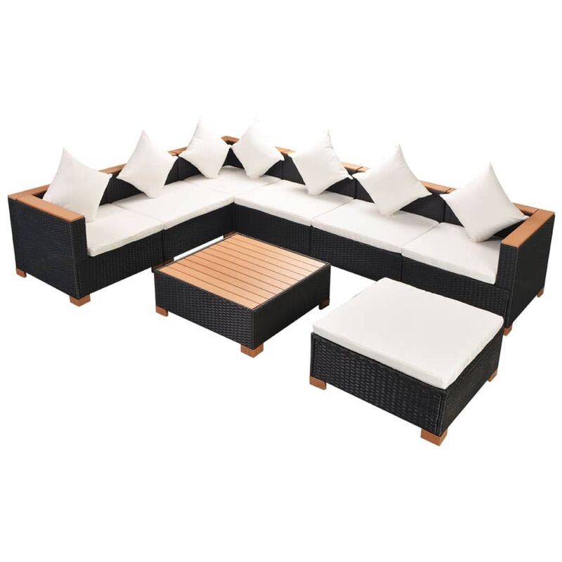 

Set muebles de jardín 8 piezas y cojines ratán sintético negro - Negro - Vidaxl
