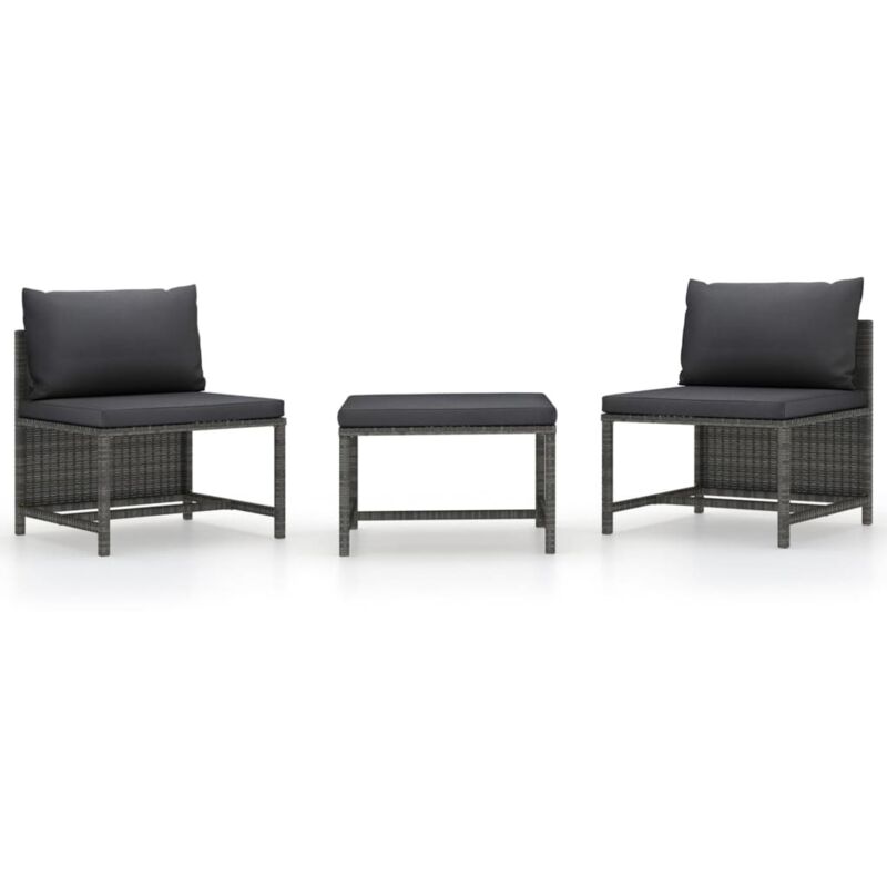 

vidaXL Set de sofás de jardín 3 piezas y cojines ratán sintético gris - Gris