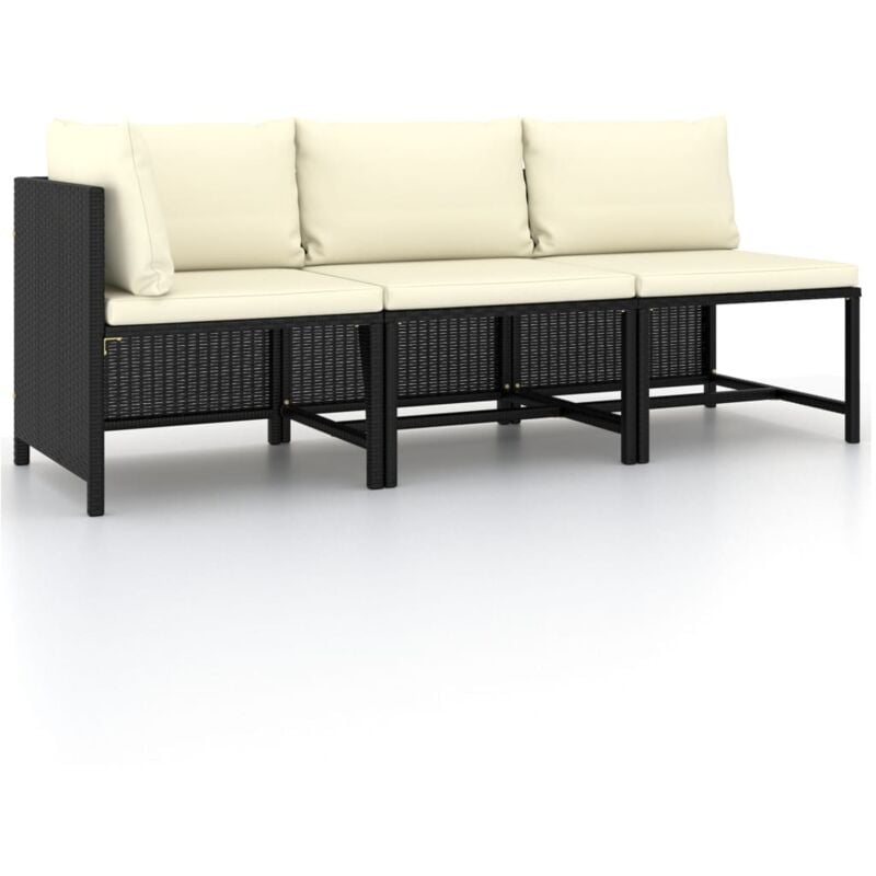 

vidaXL Set de sofás de jardín 3 piezas y cojines ratán sintético negro - Negro