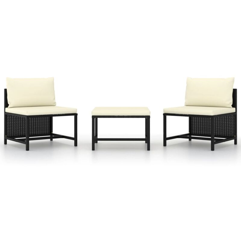 

vidaXL Set de sofás de jardín 3 piezas y cojines ratán sintético negro - Negro