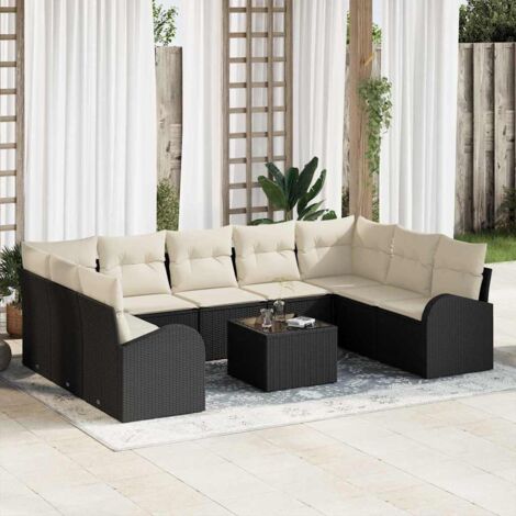 vidaXL Set di divani 10 pcs Nero polyrattan