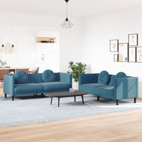 vidaXL Set di Divani 2 pz con Cuscini Blu in Velluto