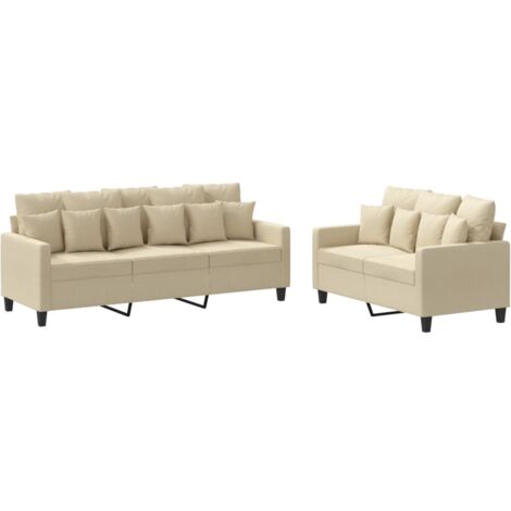 vidaXL Set di Divani 2 pz con Cuscini Crema in Tessuto