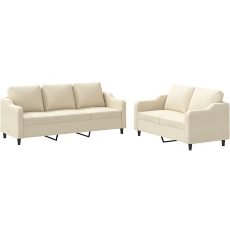 vidaXL Set di Divani 2 pz con Cuscini Crema in Tessuto