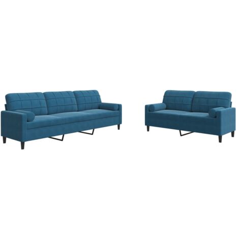 vidaXL Set di Divani 2 pz con Cuscini e Rinforzi Blu in Velluto