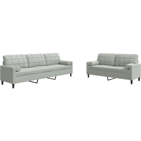 vidaXL Set di Divani 2 pz con Cuscini e Rinforzi Grigio Chiaro Velluto