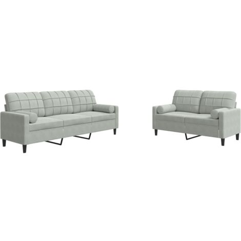 vidaXL Set di Divani 2 pz con Cuscini e Rinforzi Grigio Chiaro Velluto