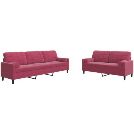 vidaXL Set di Divani 2 pz con Cuscini e Rinforzi Rosso Vino in Velluto