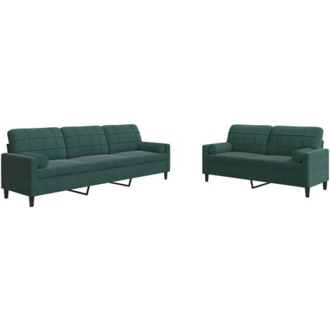 vidaXL Set di Divani 2 pz con Cuscini e Rinforzi Verde scuro Velluto