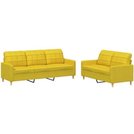 vidaXL Set di Divani 2 pz con Cuscini Giallo Chiaro in Tessuto