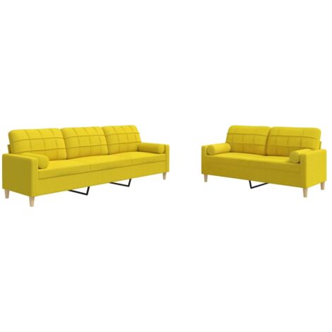 vidaXL Set di Divani 2 pz con Cuscini Giallo Chiaro in Tessuto