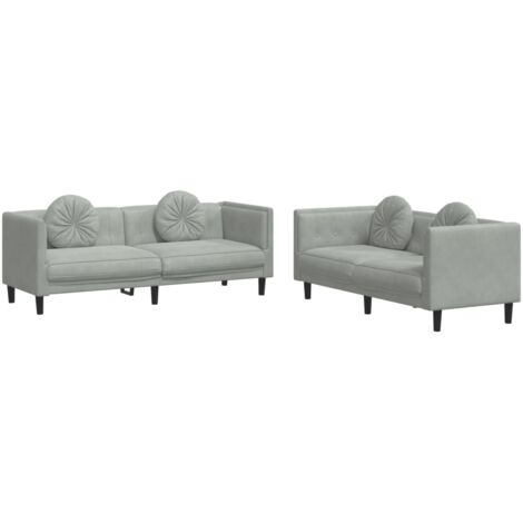 vidaXL Set di Divani 2 pz con Cuscini Grigio Chiaro in Velluto