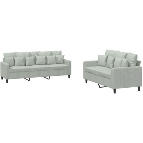 vidaXL Set di Divani 2 pz con Cuscini Grigio Chiaro in Velluto