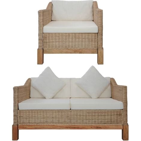 vidaXL Set di Divani 2 pz con Cuscini in Rattan Naturale