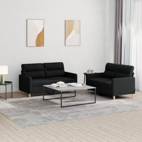 vidaXL Set di Divani 2 pz con Cuscini Nero in Tessuto