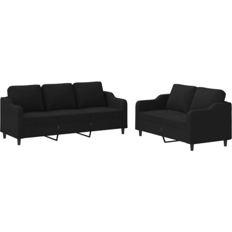 vidaXL Set di Divani 2 pz con Cuscini Nero in Tessuto