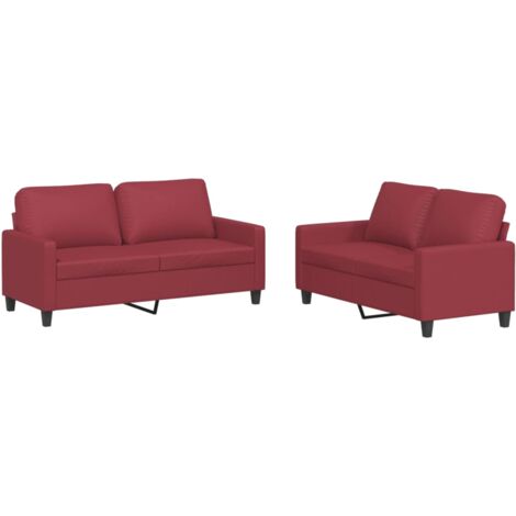 vidaXL Set di Divani 2 pz con Cuscini Rosso Vino in Similpelle