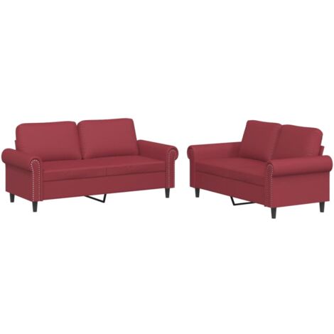 vidaXL Set di Divani 2 pz con Cuscini Rosso Vino in Similpelle