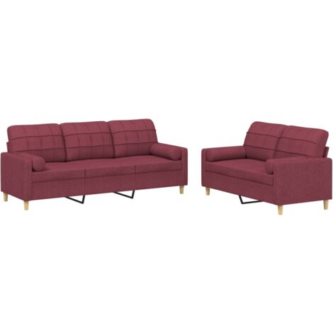 vidaXL Set di Divani 2 pz con Cuscini Rosso Vino in Tessuto