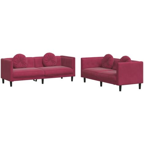 vidaXL Set di Divani 2 pz con Cuscini Rosso Vino in Velluto