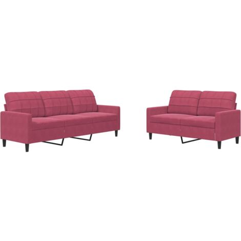 vidaXL Set di Divani 2 pz con Cuscini Rosso Vino in Velluto