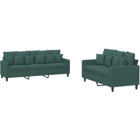 vidaXL Set di Divani 2 pz con Cuscini Verde scuro in Velluto
