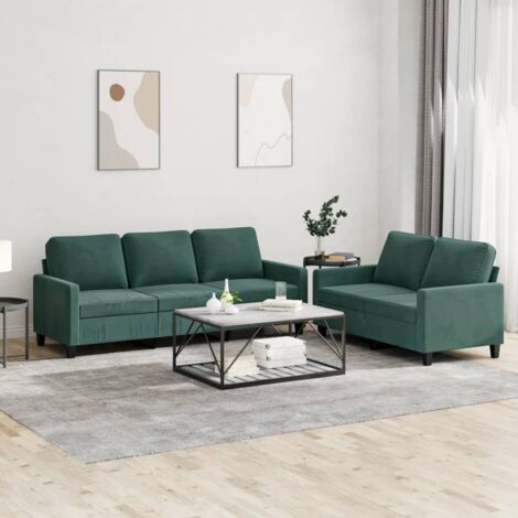 vidaXL Set di Divani 2 pz con Cuscini Verde scuro in Velluto