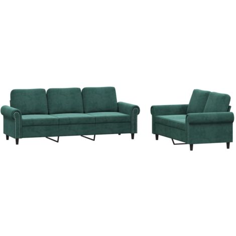 vidaXL Set di Divani 2 pz con Cuscini Verde scuro in Velluto