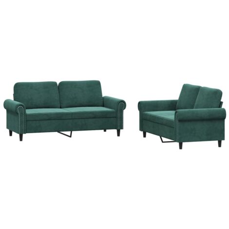 vidaXL Set di Divani 2 pz con Cuscini Verde scuro in Velluto