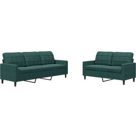 vidaXL Set di Divani 2 pz con Cuscini Verde scuro in Velluto